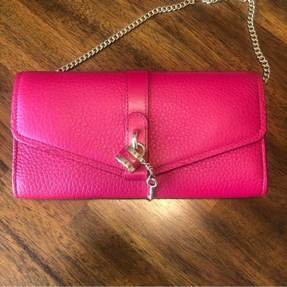 NEW $895 CHLOÉ Aby Long Leather Wallet on a Chain in Crimson Pink! - Picture 4 of 16